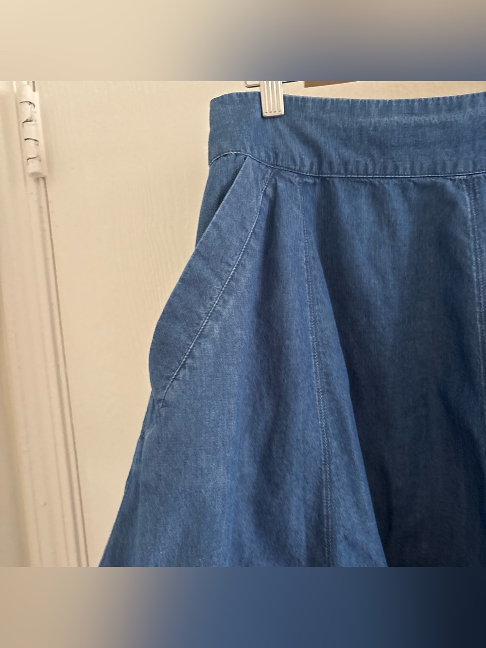 Tatuum Blue Cotton A-Line Midi Skirt w/ Pockets & Back Zip Size 42 - Picture 3 of 8